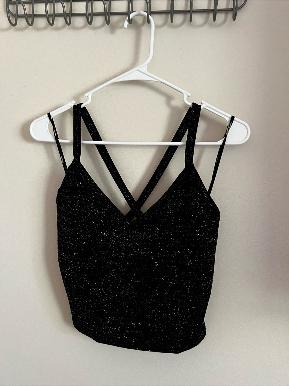 Forever 21 Black Sparkle V-Neck Strappy Cami Crop Top